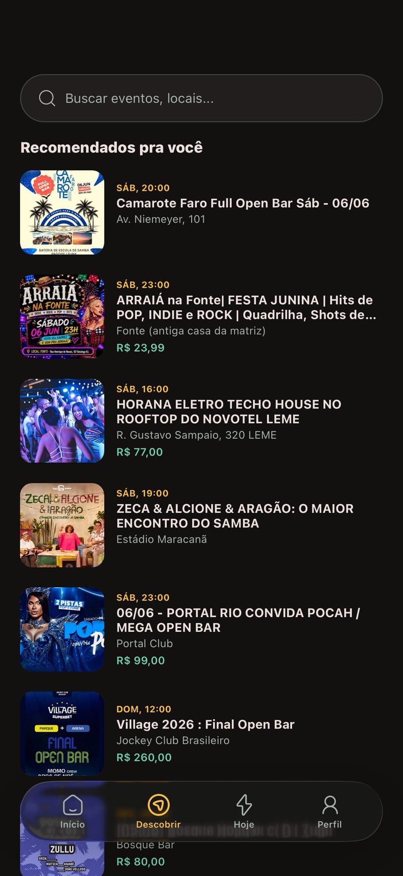 Sextou discover screen